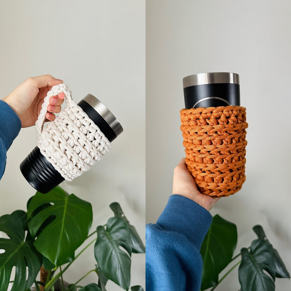 Peacock, crochet cup sleeve kit